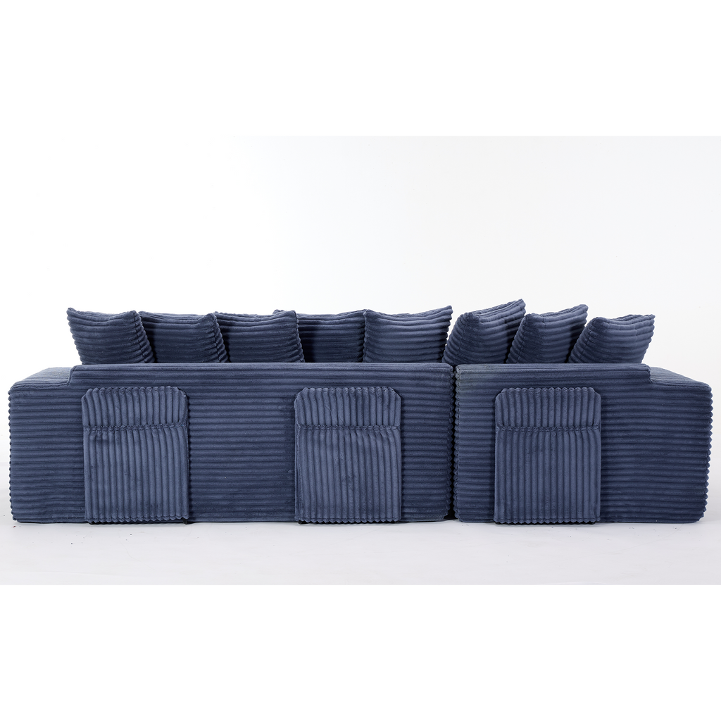 [NEW ARRIVED] [VIDEO PROVIDED]   Oversize Cloud Couch, L-Shape Sofa, Convertible Floor Sleeper Sofa Bed,  No Assembly ,Eight  pillows,3-in-1,Side Pocket,(Left Facing Sofa),3 Seat,Corduroy,Blue