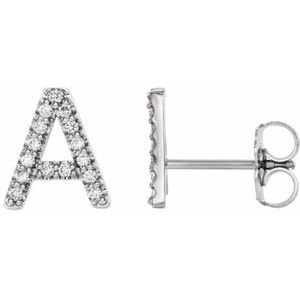 14K White Gold .06 CTW Natural Diamond Initial A Earring