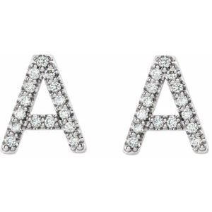 Platinum 1/8 CTW Natural Diamond Initial A Earrings – image 2
