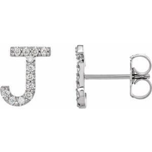 14K White Gold .05 CTW Natural Diamond Initial J Earring