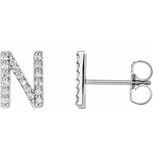 Platinum 1/8 CTW Natural Diamond Initial N Earrings