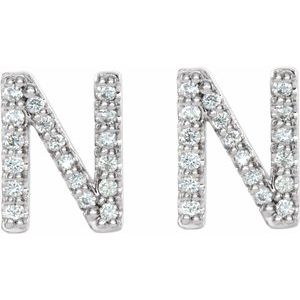 Sterling Silver 1/8 CTW Natural Diamond Initial N Earrings