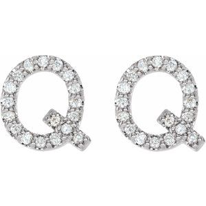 14K White Gold 1/6 CTW Natural Diamond Initial Q Earrings – image 2