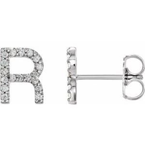 14K White Gold 1/8 CTW Natural Diamond Initial R Earrings