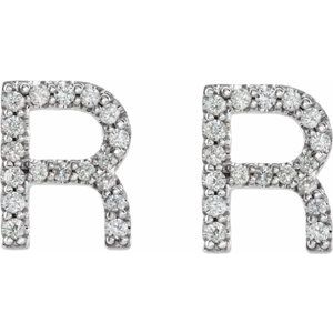 Platinum 1/8 CTW Natural Diamond Initial R Earrings – image 2