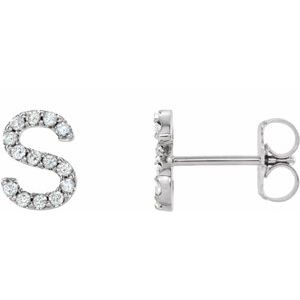14K White Gold 1/8 CTW Natural Diamond Initial S Earrings
