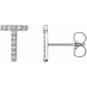 Sterling Silver .04 CTW Natural Diamond Initial T Earring