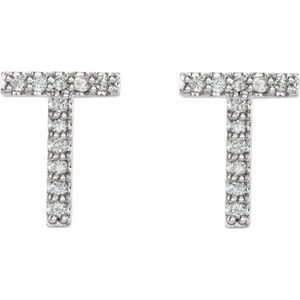 Sterling Silver 1/10 CTW Natural Diamond Initial T Earrings – image 2