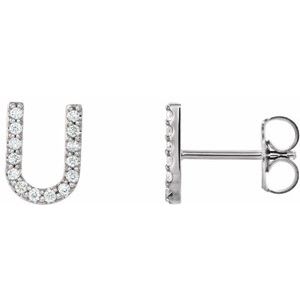 14K White Gold 1/8 CTW Natural Diamond Initial U Earrings