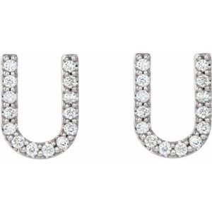 14K White Gold 1/8 CTW Natural Diamond Initial U Earrings – image 2