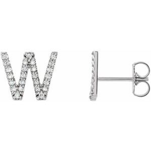 14K White Gold 1/6 CTW Natural Diamond Initial W Earrings