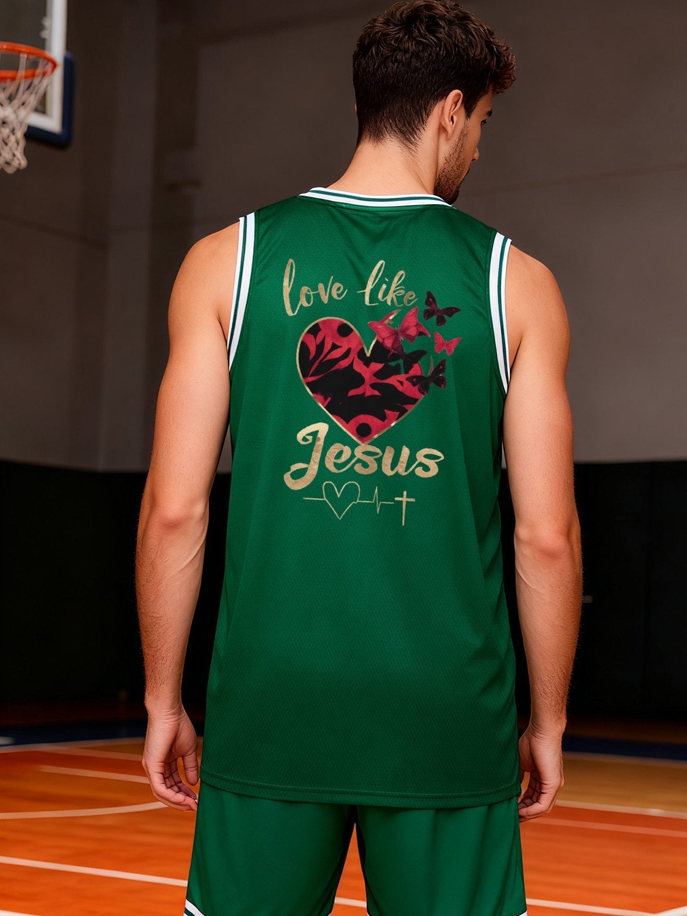 Love Like Jesus Adult Green Basketball Jersey | Ships From USA