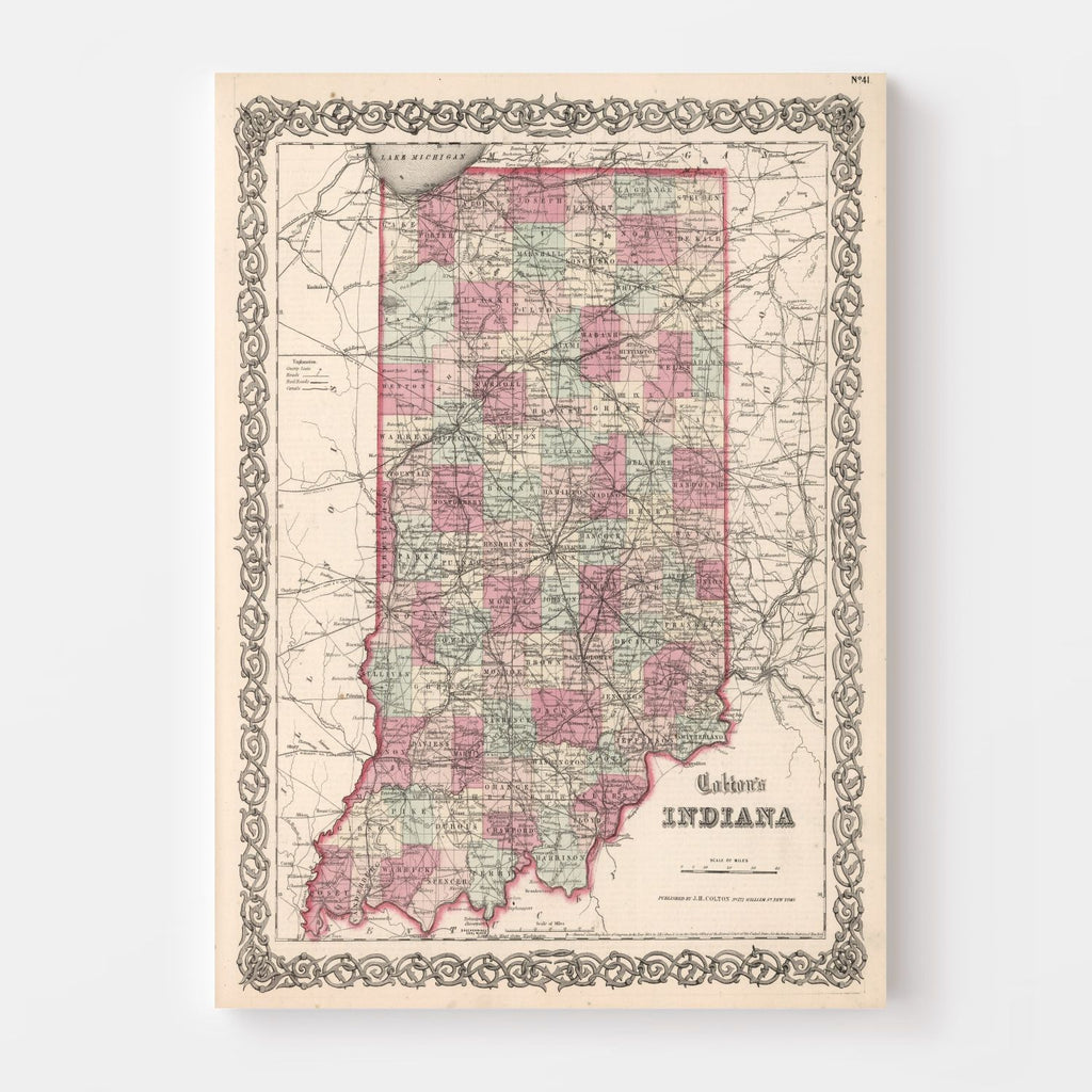 Vintage Map of Indiana 1861
