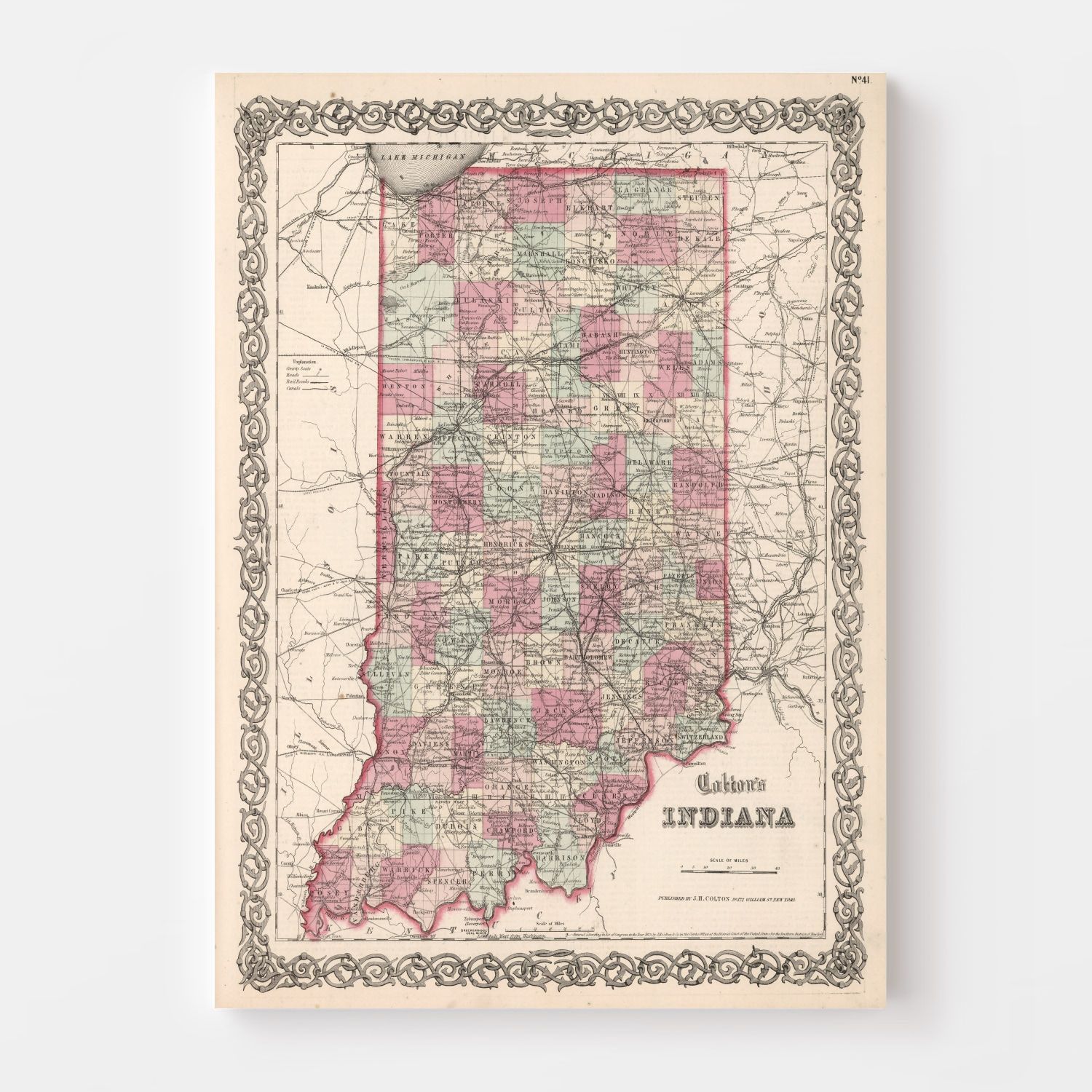 Vintage Map of Indiana 1861