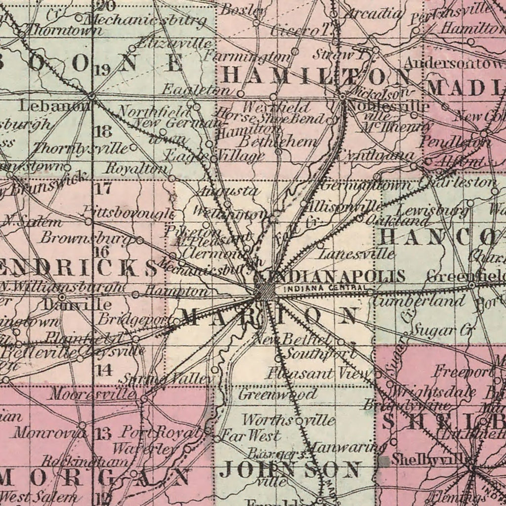 Vintage Map of Indiana 1861