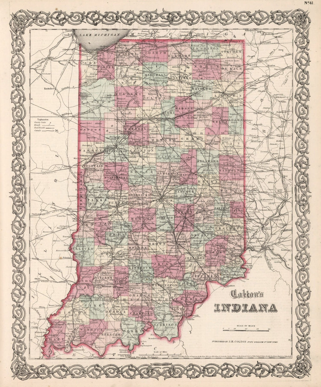 Vintage Map of Indiana 1861