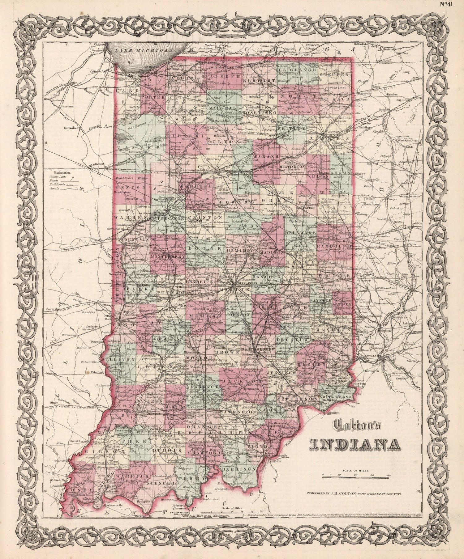 Vintage Map of Indiana 1861