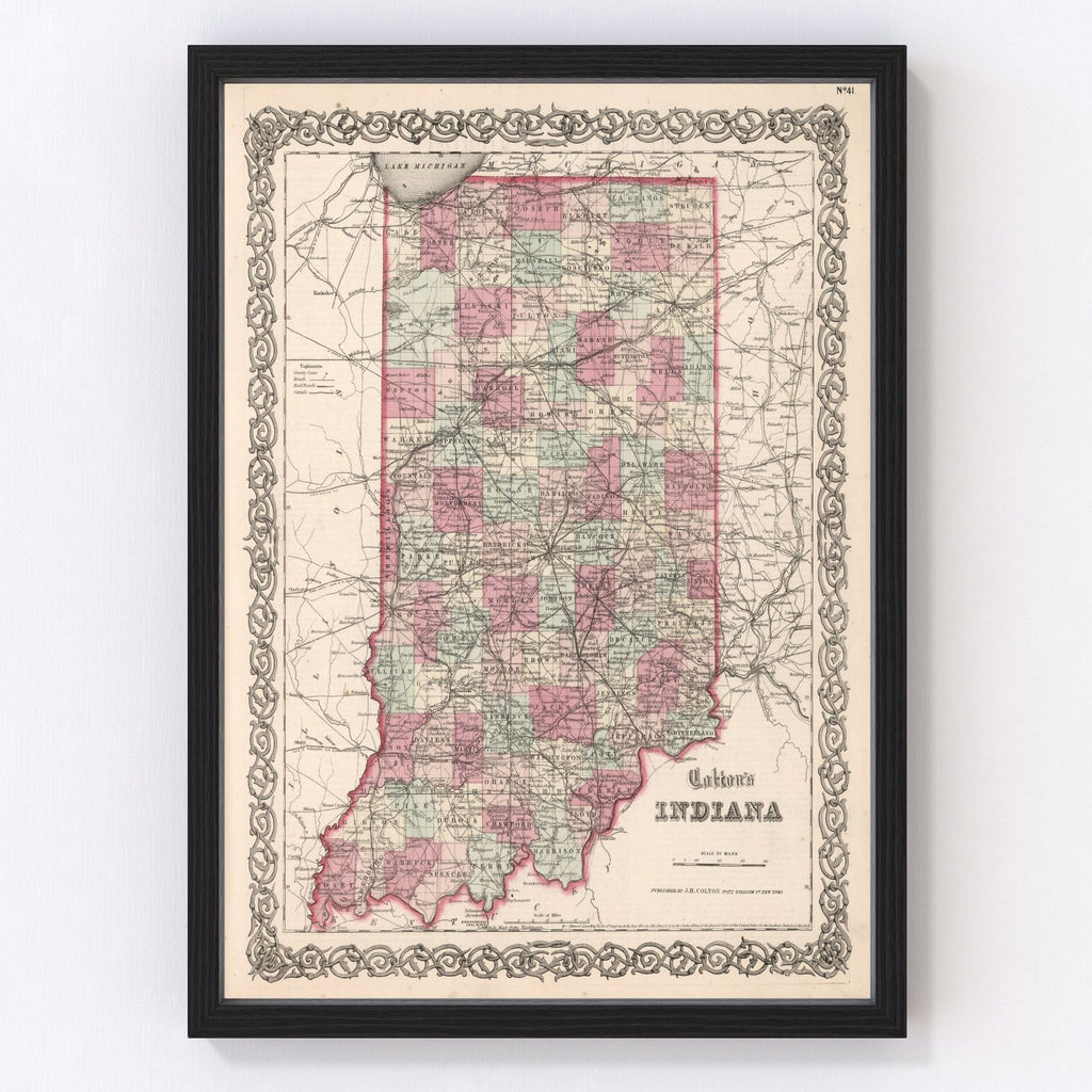Vintage Map of Indiana 1861