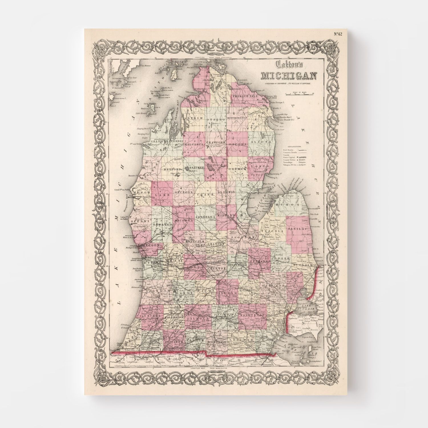 Vintage Map of Michigan 1861