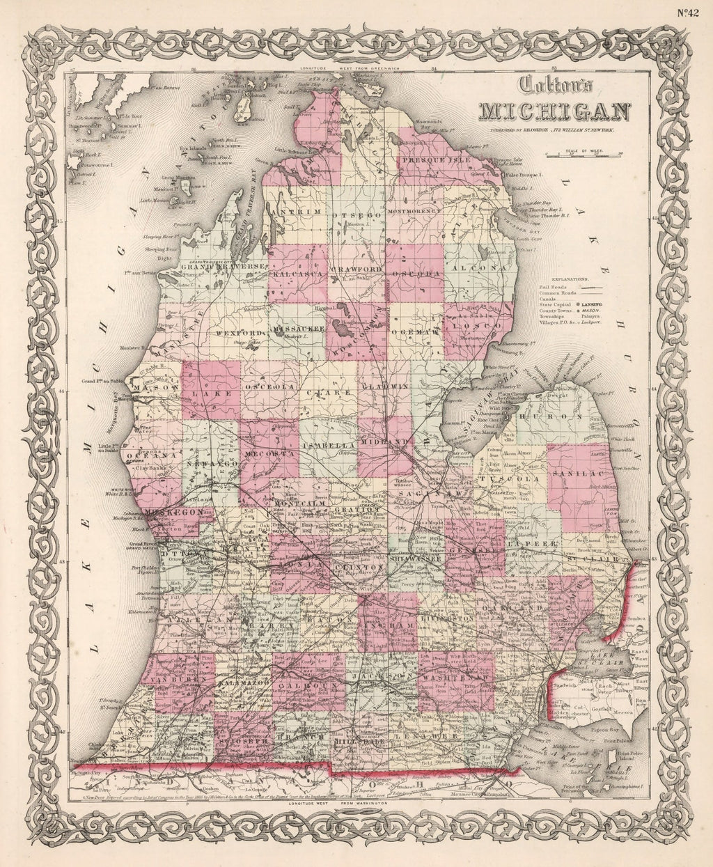 Vintage Map of Michigan 1861
