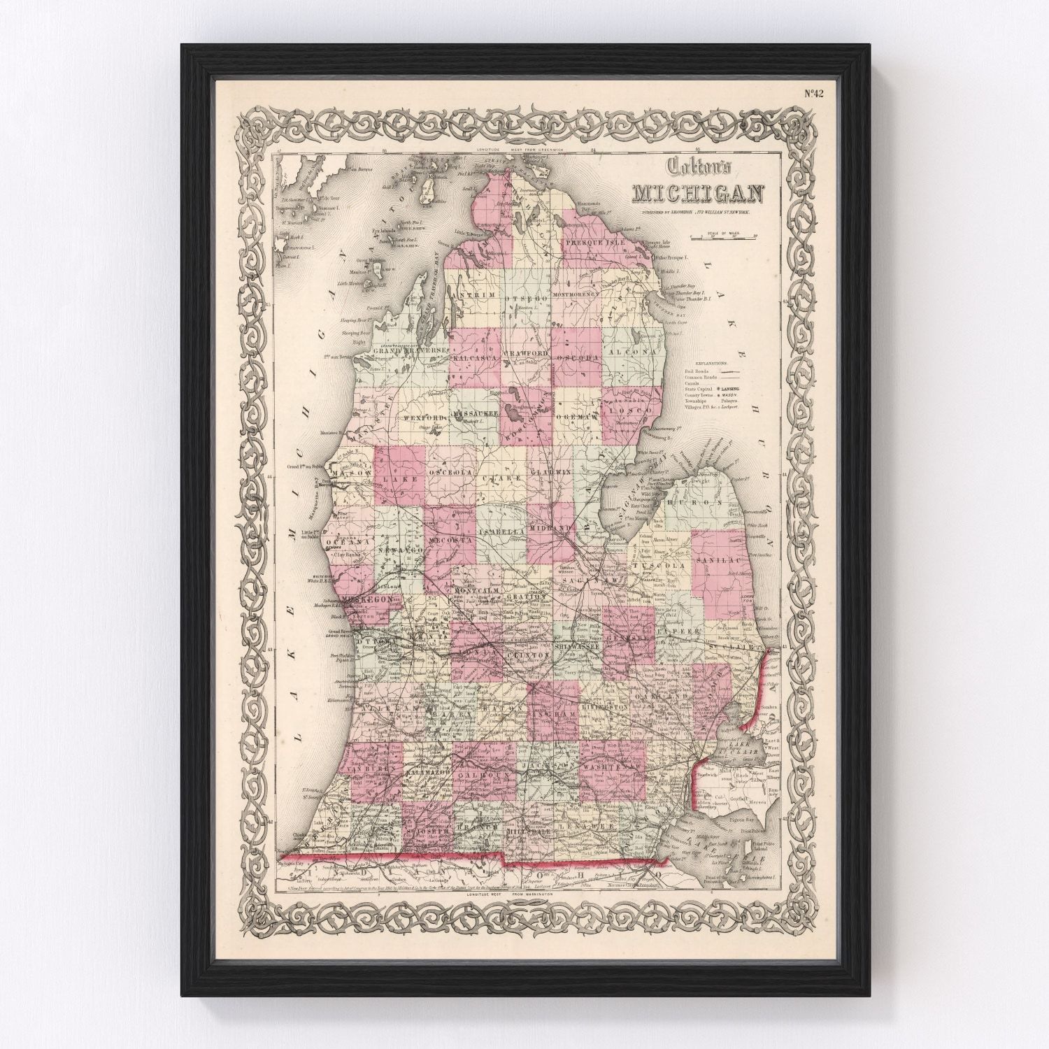 Vintage Map of Michigan 1861