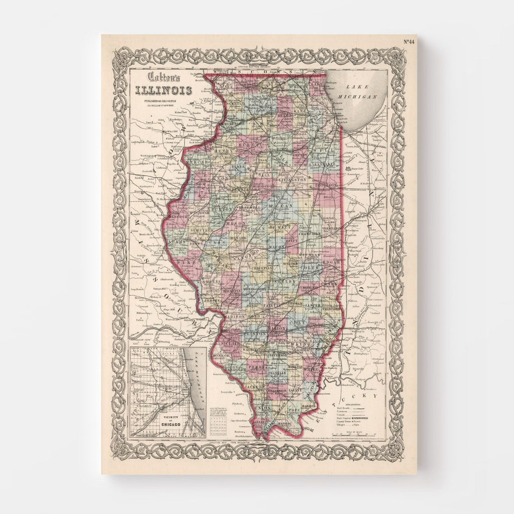 Vintage Map of Illinois 1861