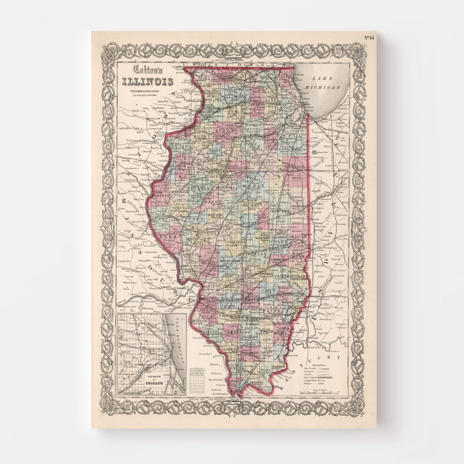 Vintage Map of Illinois 1861