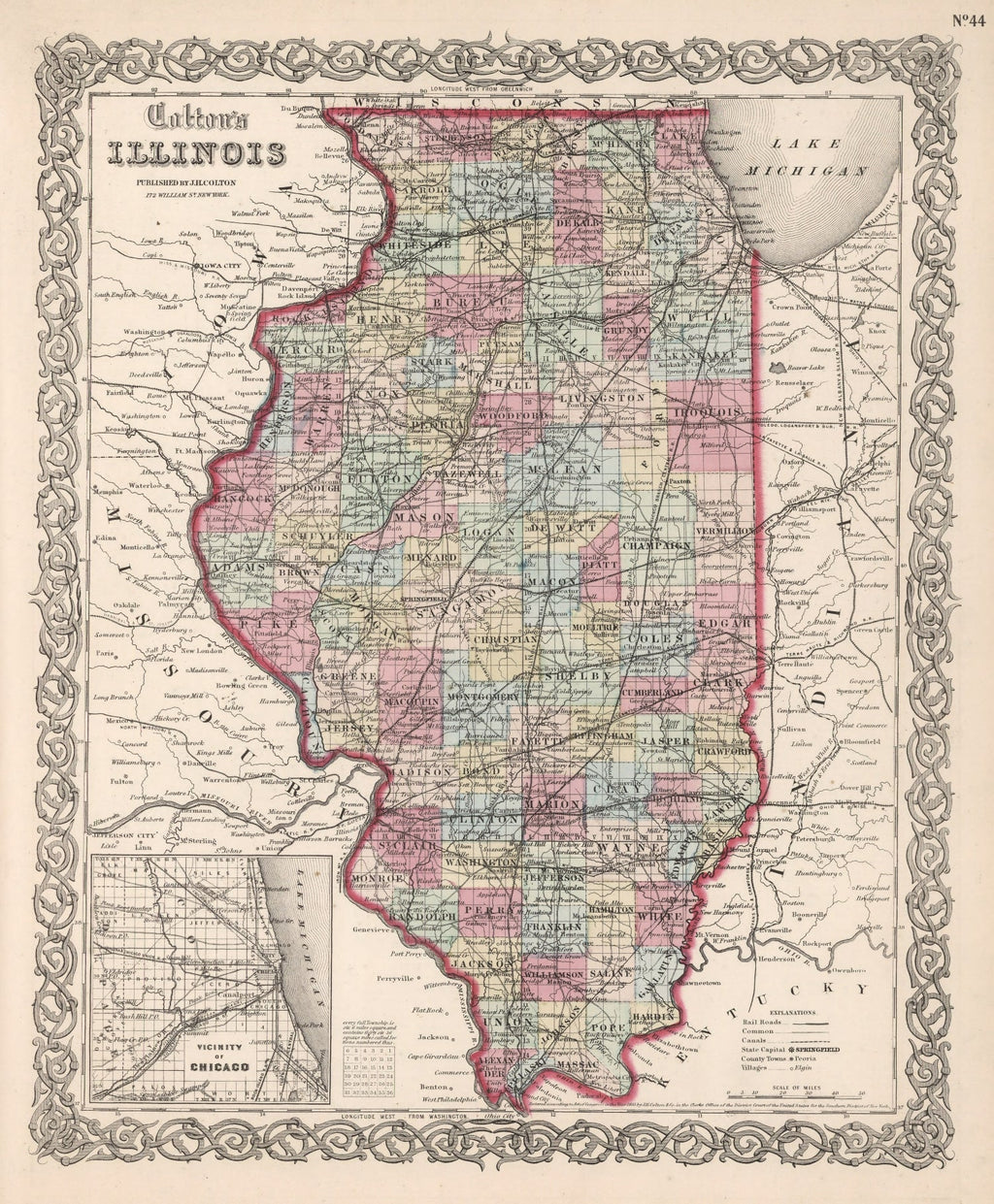 Vintage Map of Illinois 1861