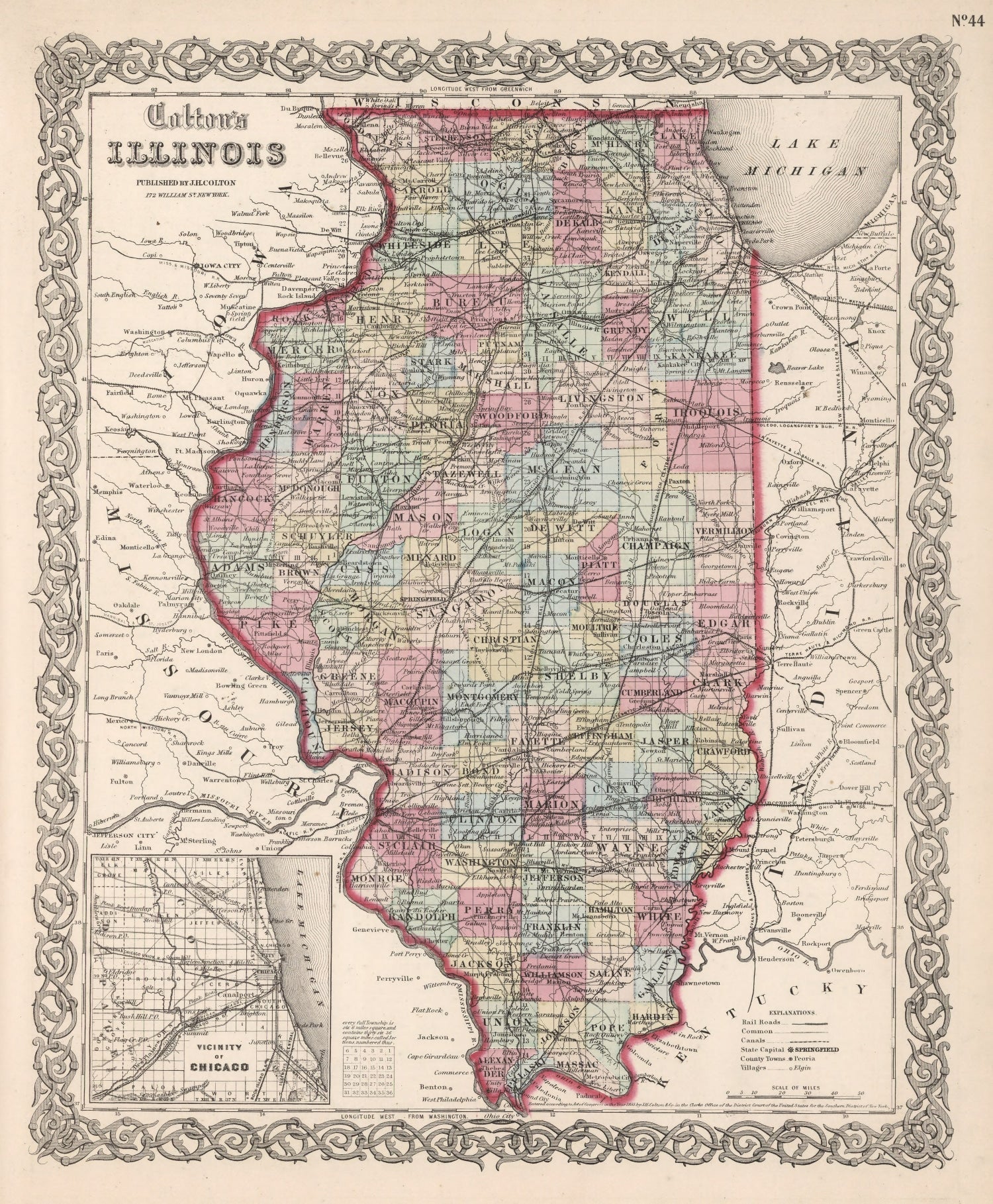 Vintage Map of Illinois 1861