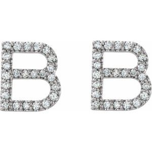 Sterling Silver 1/5 CTW Natural Diamond Initial B Earrings