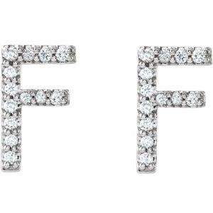 14K White Gold .08 CTW Natural Diamond Initial F Earrings