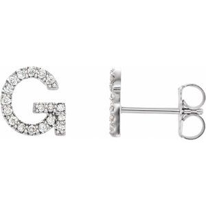 14K White Gold 1/8 CTW Natural Diamond Initial G Earrings