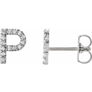 14K White Gold 1/8 CTW Natural Diamond Initial P Earrings