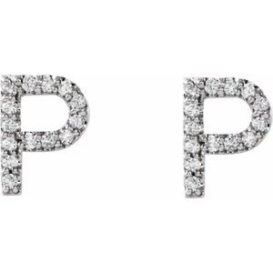 14K White Gold 1/8 CTW Natural Diamond Initial P Earrings – image 2