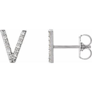 Sterling Silver .03 CTW Natural Diamond Initial V Earring