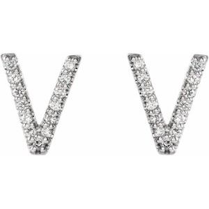 14K White Gold .07 CTW Natural Diamond Initial V Earrings