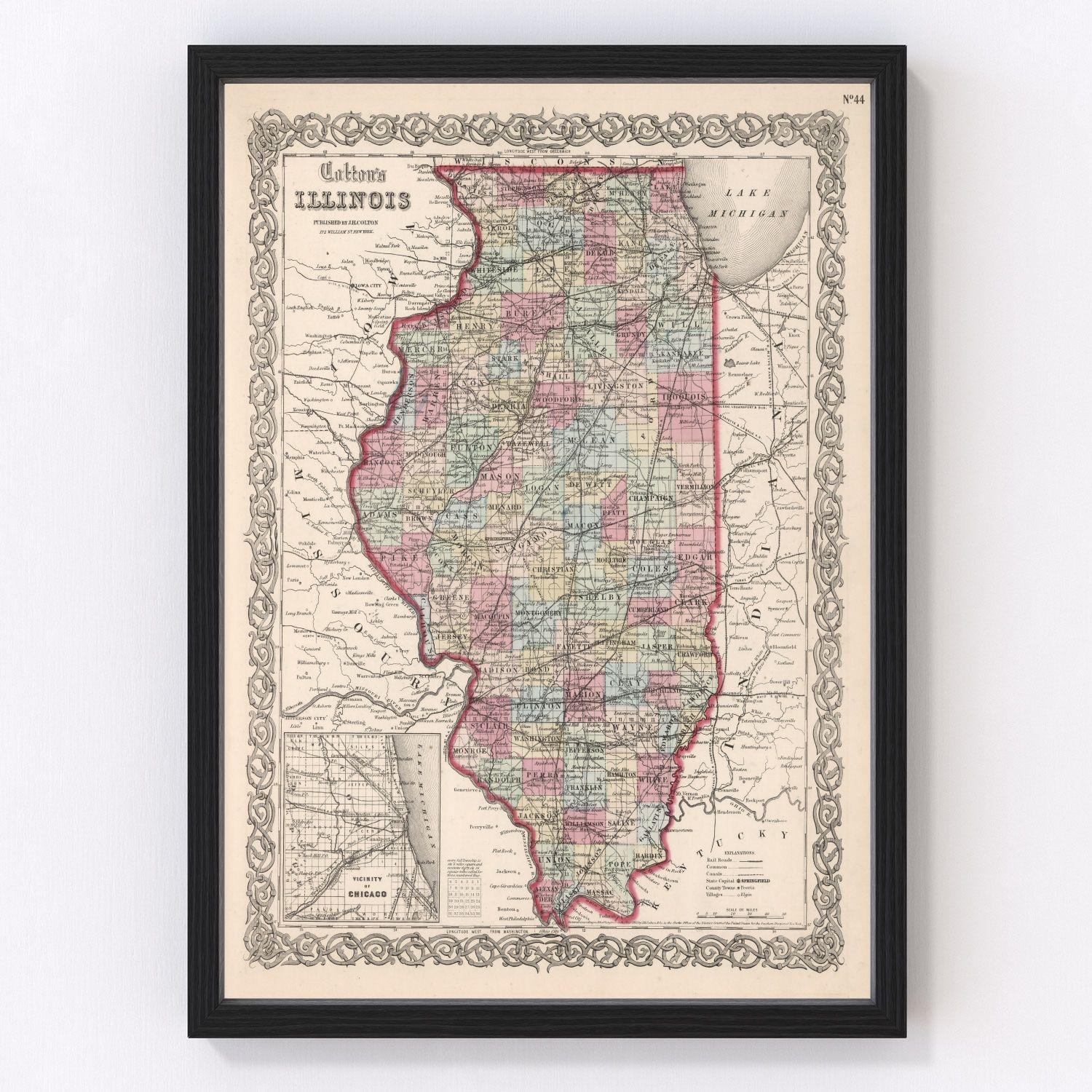 Vintage Map of Illinois 1861