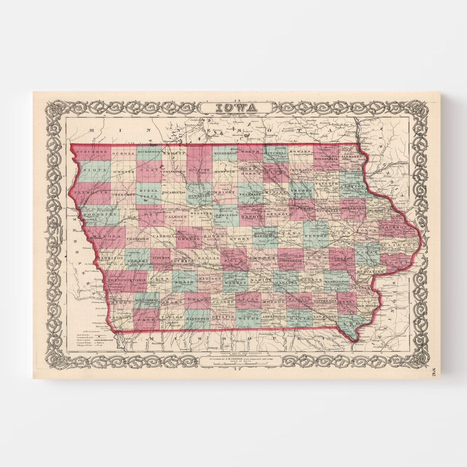 Vintage Map of Iowa 1861