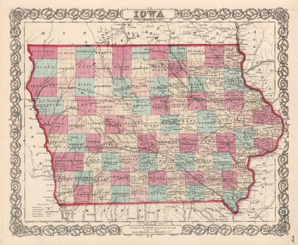 Vintage Map of Iowa 1861