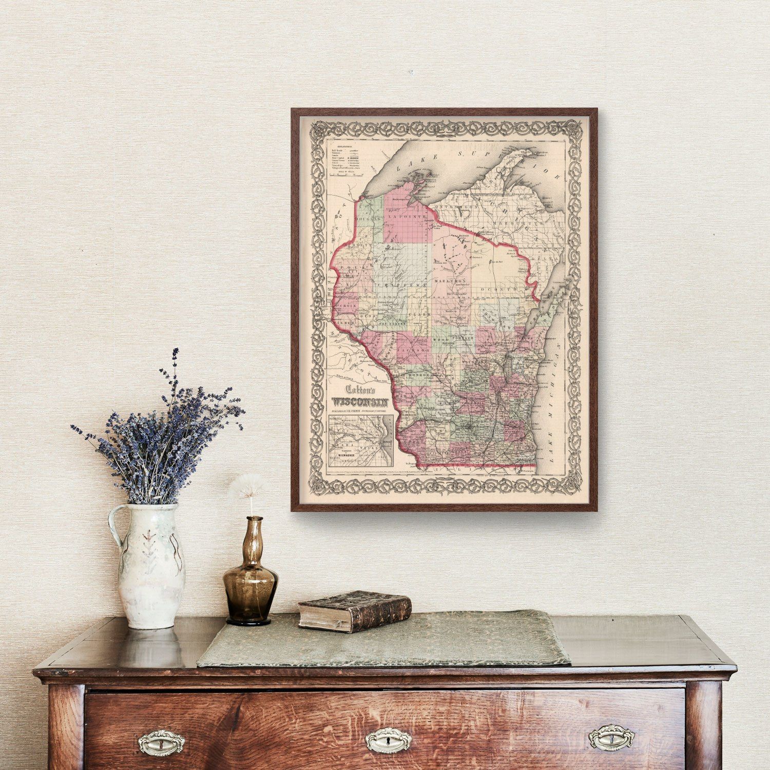 Vintage Map of Wisconsin 1861