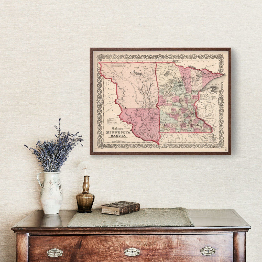 Vintage Map of Minnesota & Dakota 1861