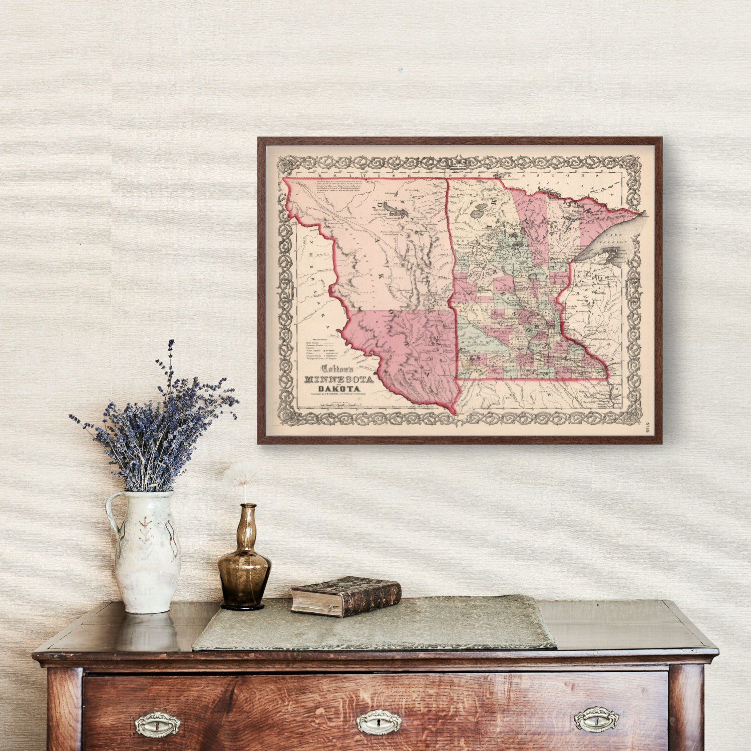 Vintage Map of Minnesota & Dakota 1861
