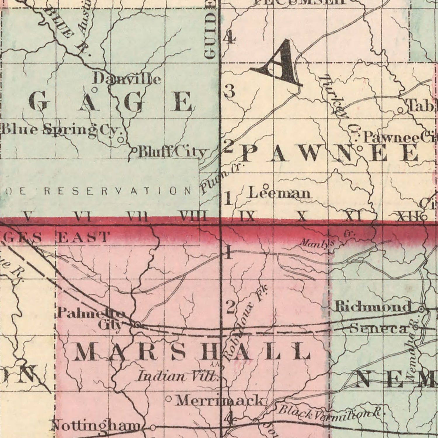 Vintage Map of Kansas & Nebraska 1861