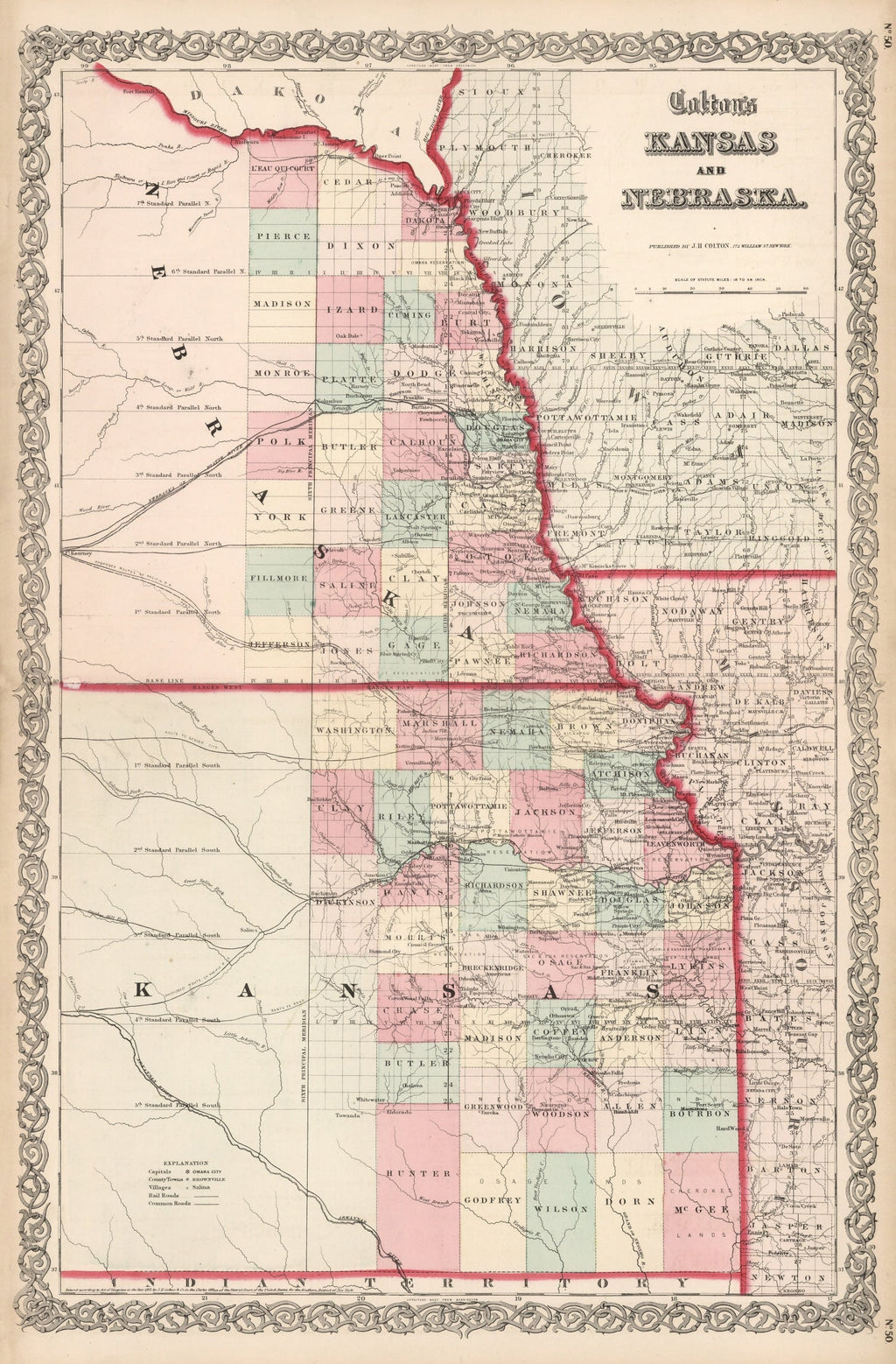 Vintage Map of Kansas & Nebraska 1861