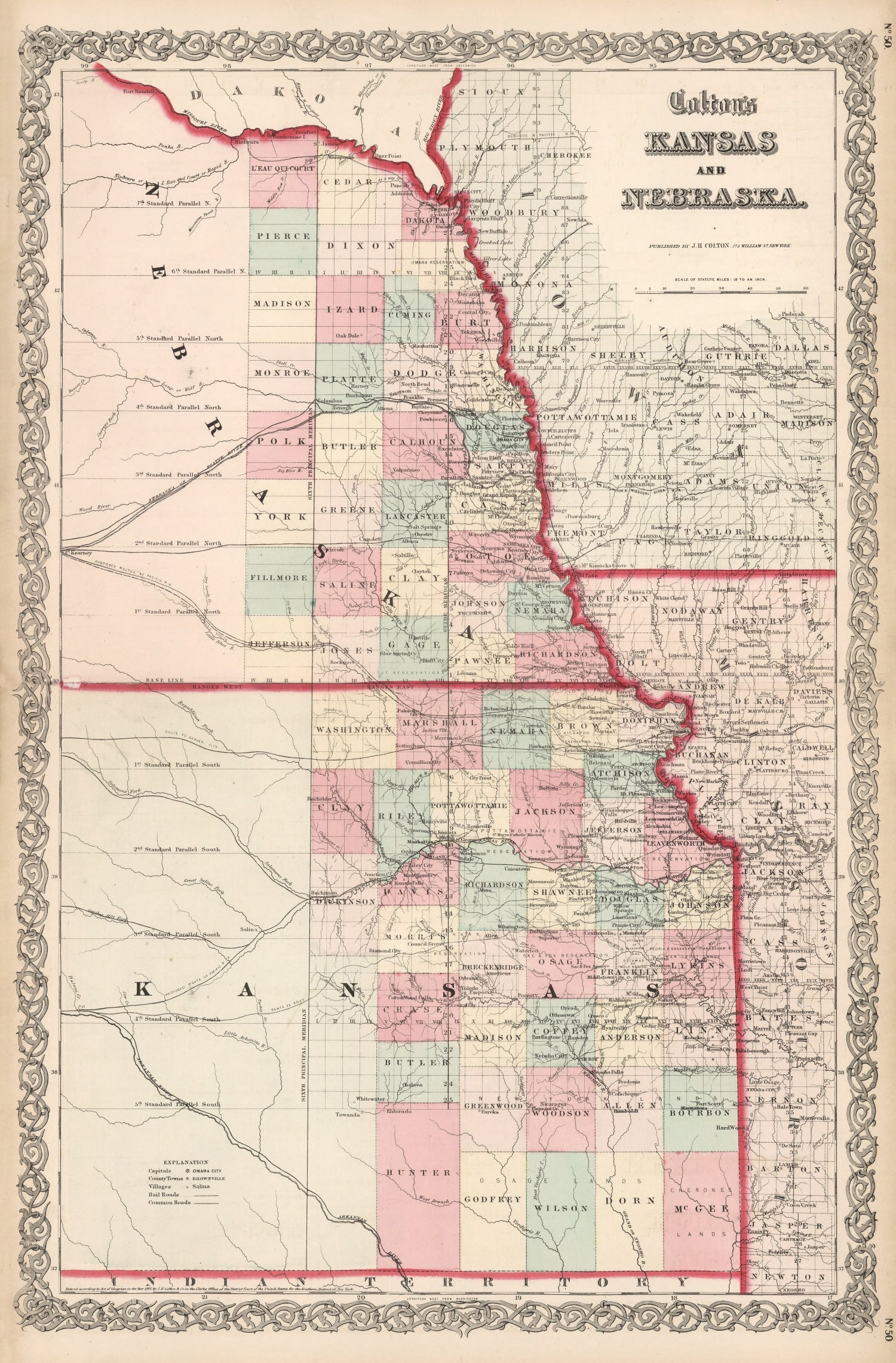 Vintage Map of Kansas & Nebraska 1861