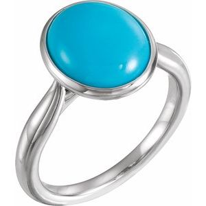 Platinum 12x10 mm Natural Turquoise Cabochon Ring