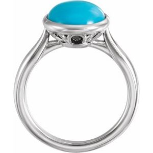 Platinum 12x10 mm Natural Turquoise Cabochon Ring
