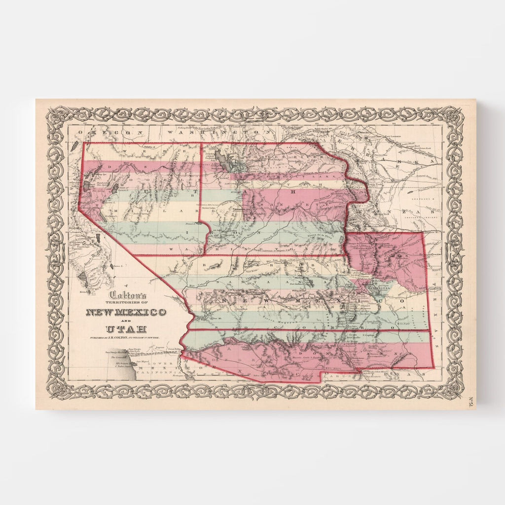 Vintage Map of New Mexico & Utah 1861