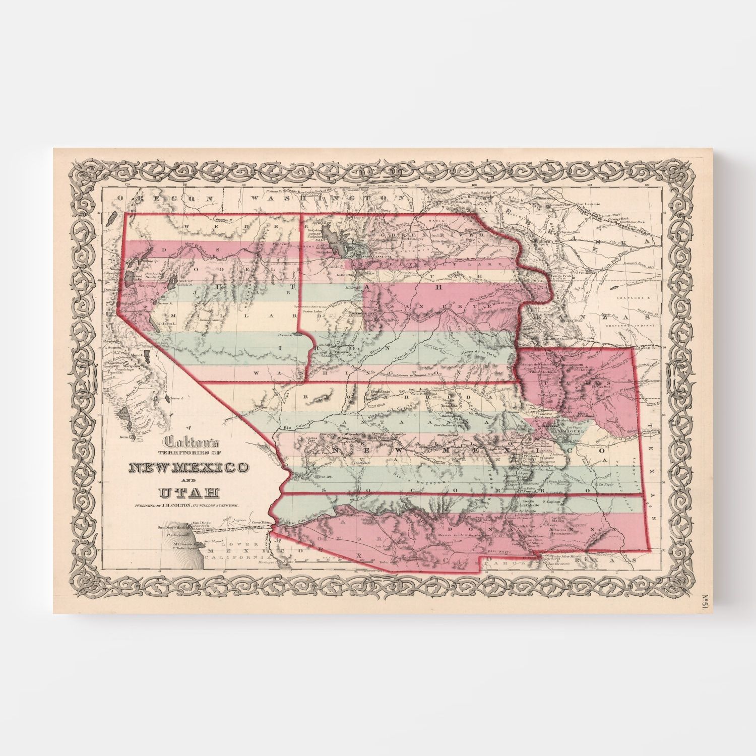 Vintage Map of New Mexico & Utah 1861