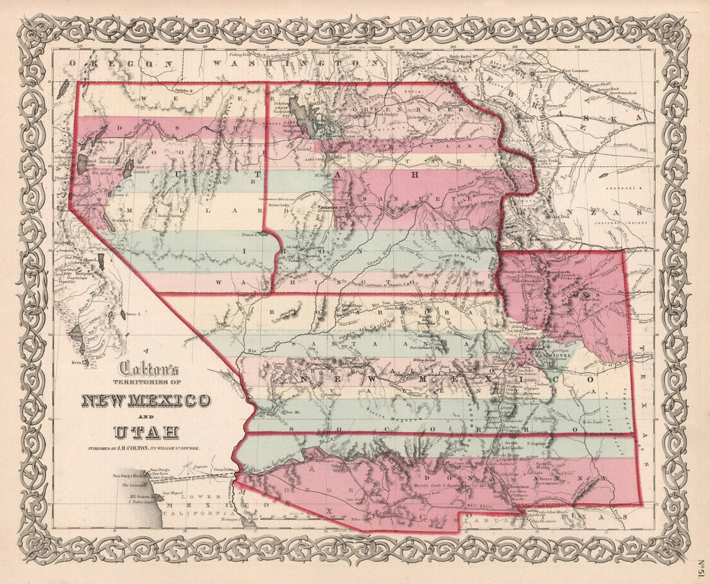 Vintage Map of New Mexico & Utah 1861